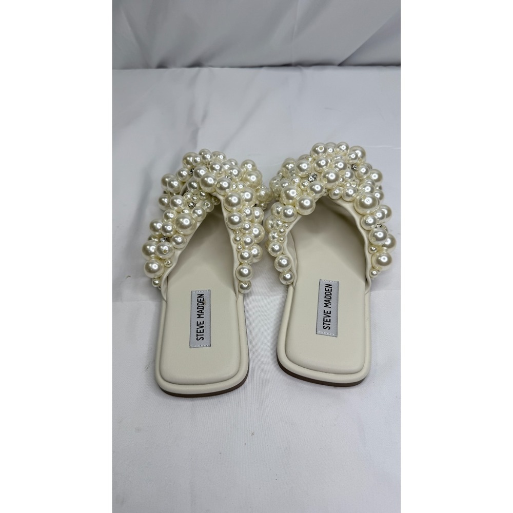 Steve Madden Duri Ivory Pearl Embellished Slide Sandals Women's Size 9 New - Picture 5 of 7